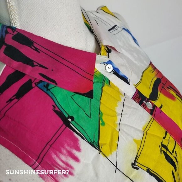 Milano Button Up Blouse Womens S Multicolor Art to Wear Sleeveless Lightweight - Picture 5 of 9